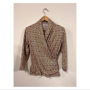 - J. McLaughlin Purple Yellow 3/4 Sleeve Blouse Size M